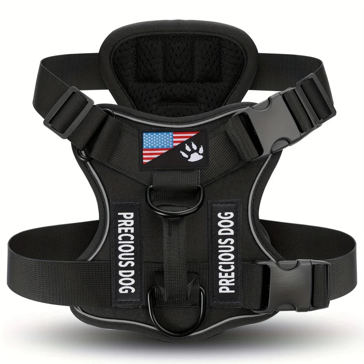 Anti-Pull Tactical Dog Harness with Night Reflective Strips, Heavy-Duty Nylon Military-Grade Vest-Style Leash for Large Dog